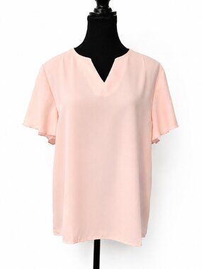 NWOT - Women’s Flutter Sleeve V-Neck Blouse - Pink - L